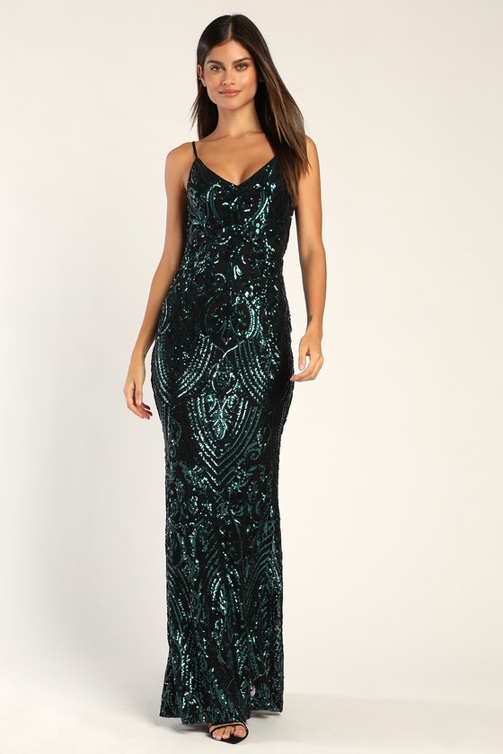 Shiny Dark Green Mermaid Sequins Prom Dresses Y5344 – Simplepromdress
